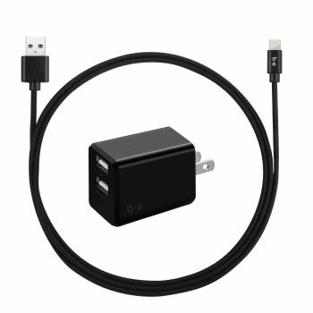 Blu Element Dual USB 3.4A Wall Charger w/ Lightning Cable - Black
