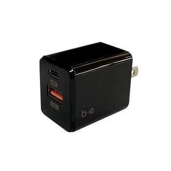 Blu Element Wall Charger Block Dual Port USB-C 18W Power Delivery and USB-A QC 3.0 Black Bulk